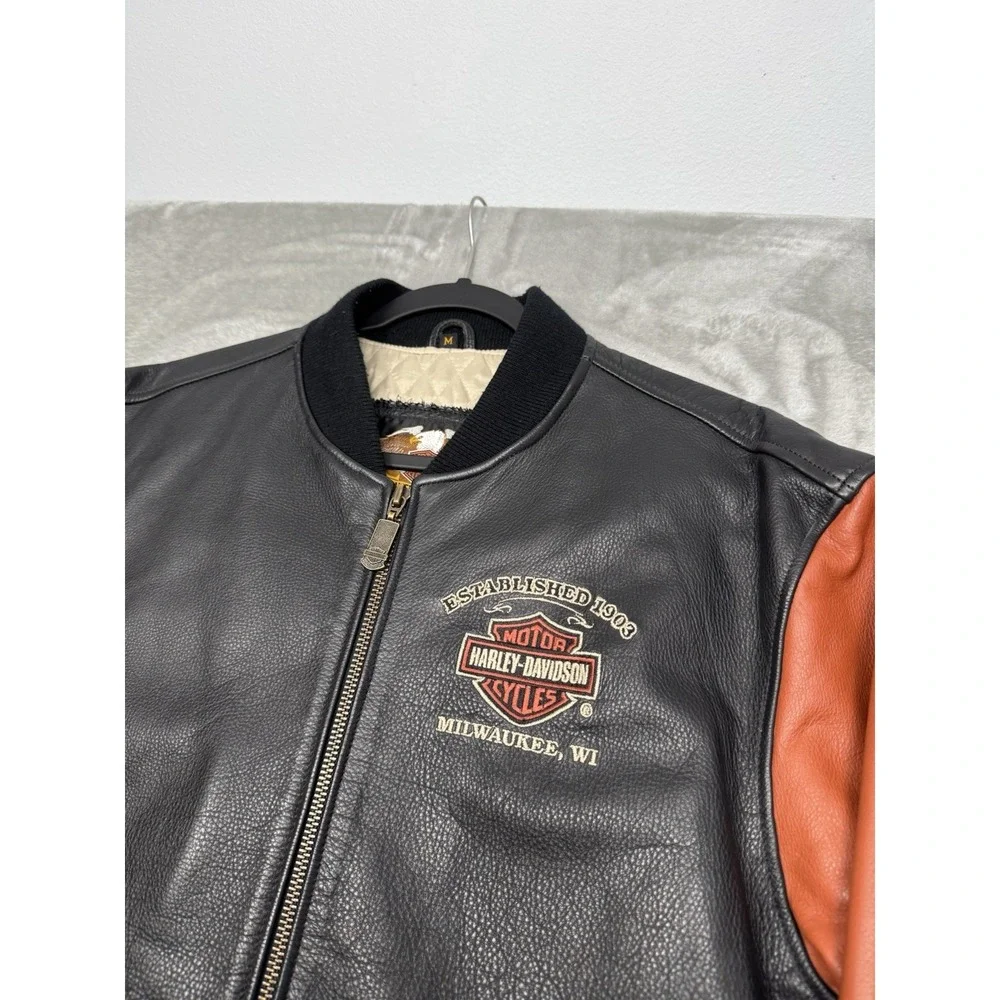 Vintage Harley Davidson Jacket Mens Medium Leather Bomber Milwaukee Biker Logo